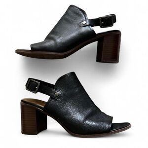 Franco Sarto Black Leather Open-Toe Slingback Mules